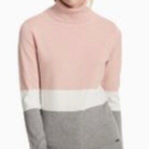 Calvin Klein Turtleneck Sweater Pink & Gray Color Block Super Soft Medium